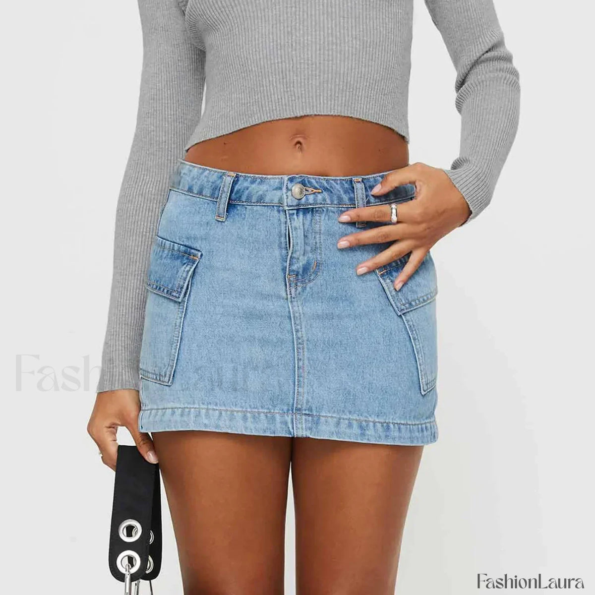 Denim Cargo Pocket Low Waist Skirt