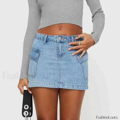 Denim Cargo Pocket Low Waist Skirt