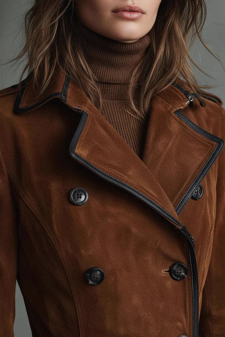 Suede Lapel Western Long Stylish Overcoat