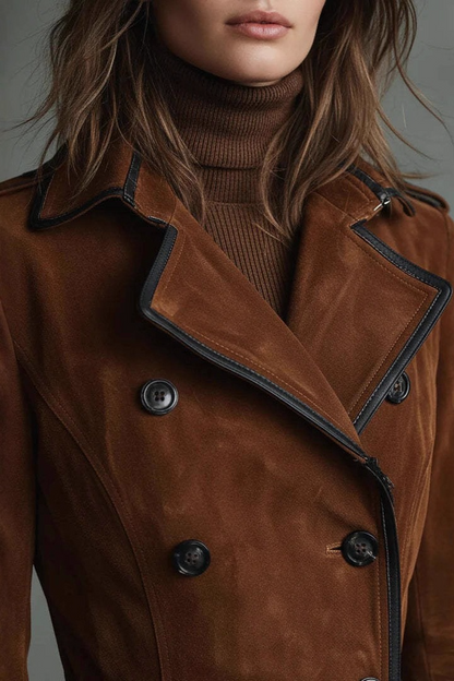 Suede Lapel Western Long Stylish Overcoat