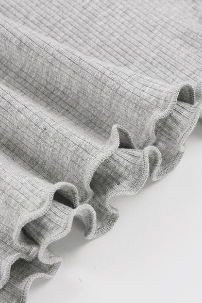 Lace Trim Deep V Ribbed Long Sleeve Tee