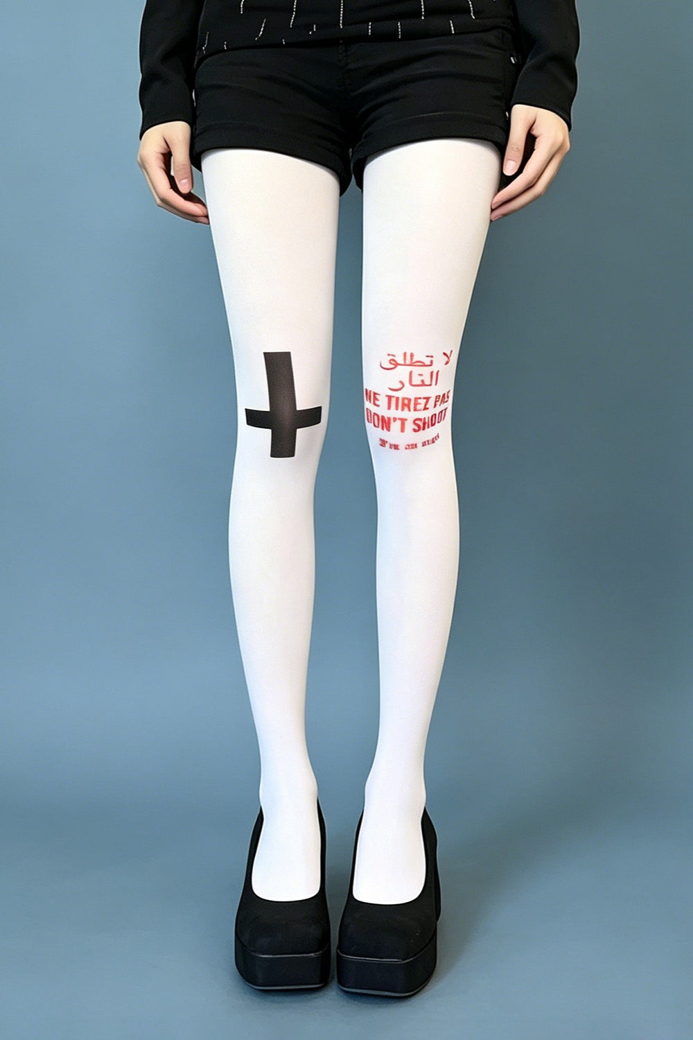 Plus Size Y2K Gothic Cross White Tights