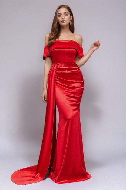 Solid Satin Off-Shoulder High-Waist Mermaid Silk Dress