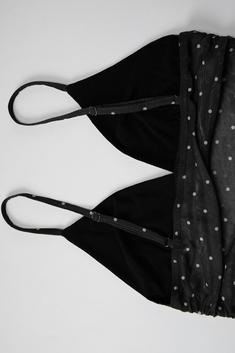 Polka Dot Mesh Patchwork Plunge V Cami