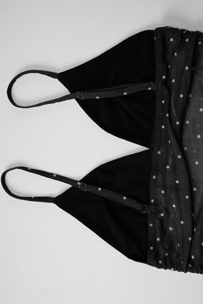 Polka Dot Mesh Patchwork Plunge V Cami