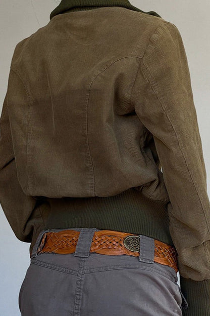 Brown Contrast Ribbed Jacket