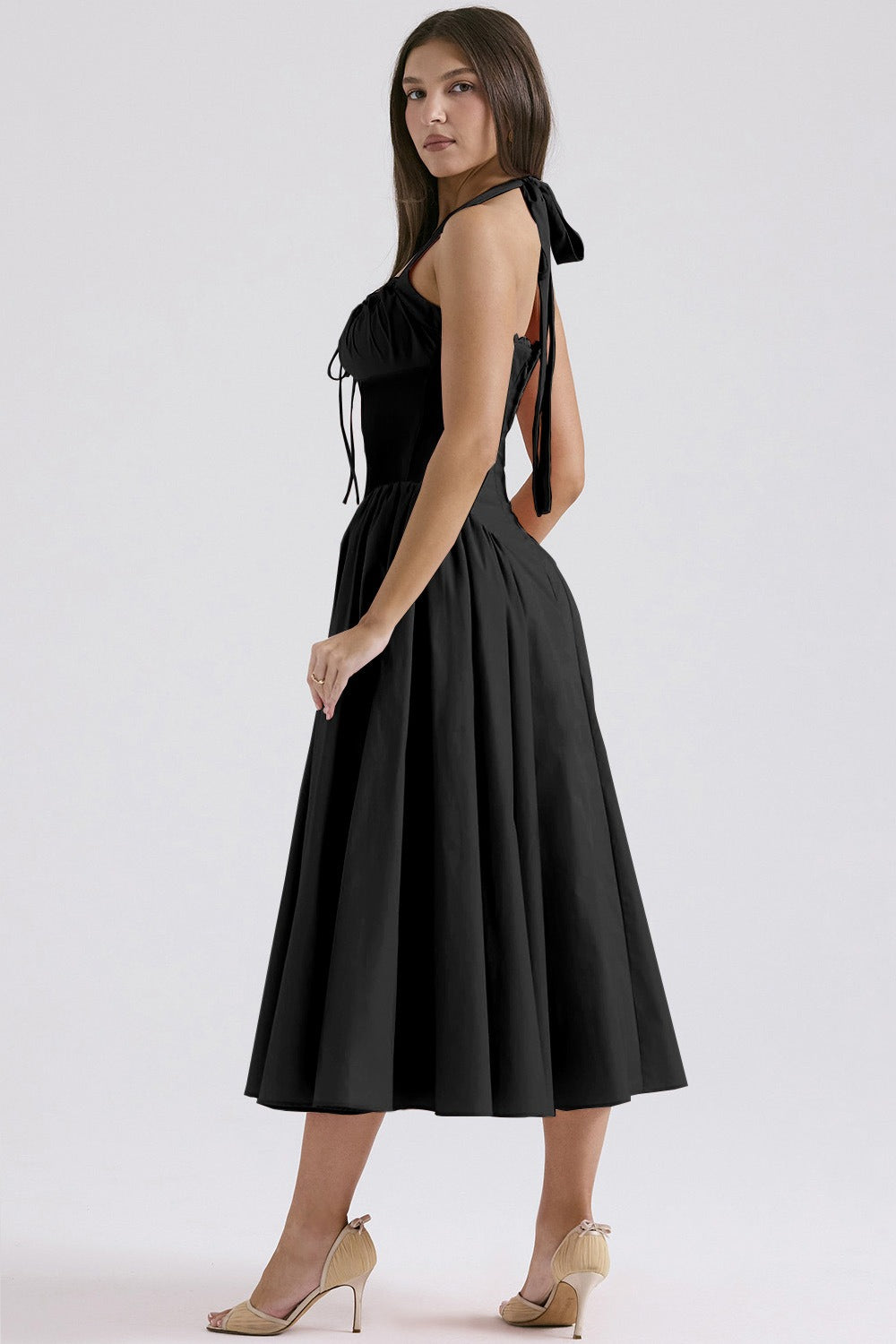 Floral Halter Lace Trim Long Sleeveless Prom Dress