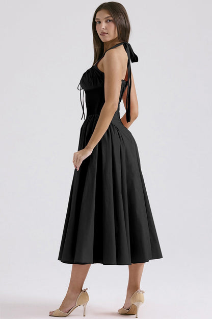 Floral Halter Lace Trim Long Sleeveless Prom Dress