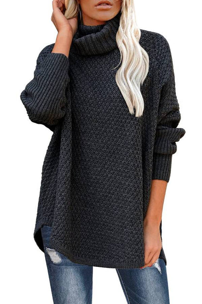 High-neck loose knit sweater