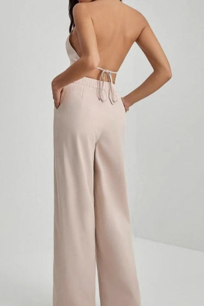 Lace Up Open Back Two Piece Vest Pants Set