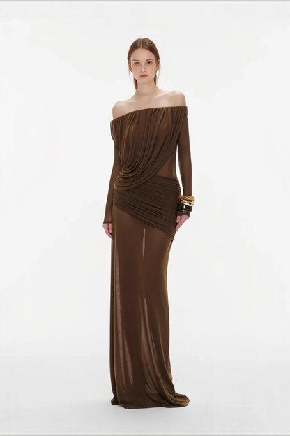 Mesh Off Shoulder Long Sleeve Slim Bodycon Dress
