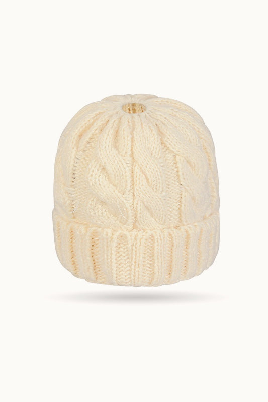 Solid Color Ribbed Ponytail Beanie Hat