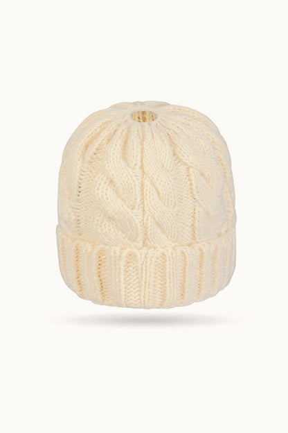 Solid Color Ribbed Ponytail Beanie Hat