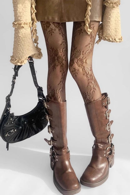 Retro Lace Grey Fishnet Tights