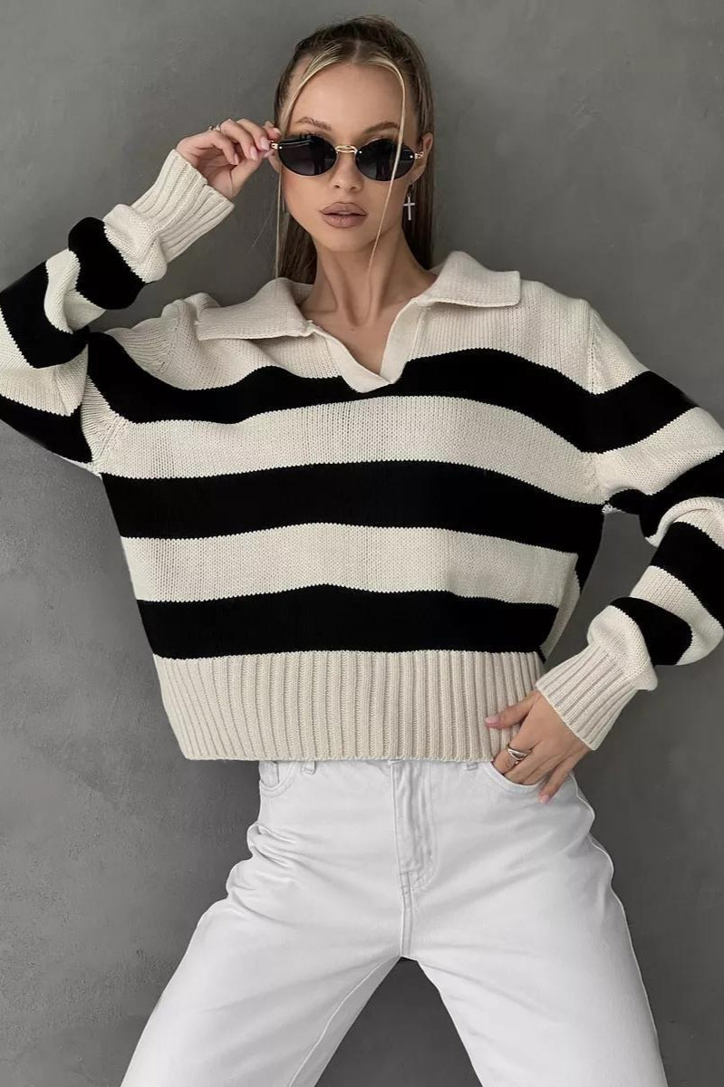 Striped Color Block Polo Sweater
