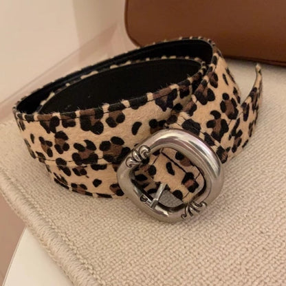 Leopard Print Haircalf Leather Waist Belt