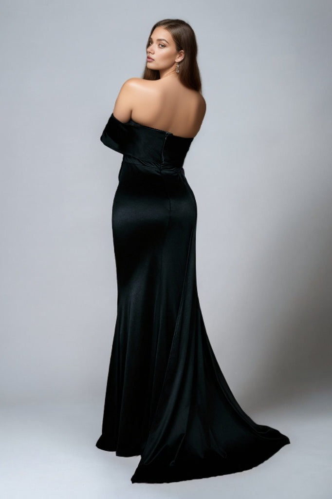 Solid Satin Off-Shoulder High-Waist Mermaid Silk Dress