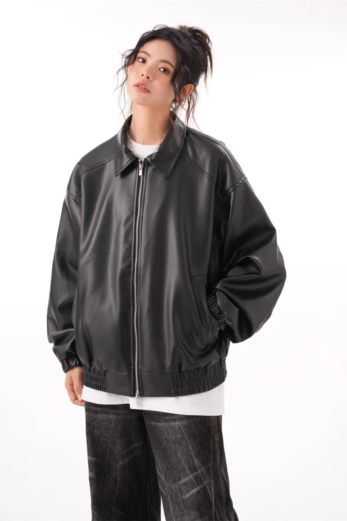 Vintage PU Leather Lapel Jacket