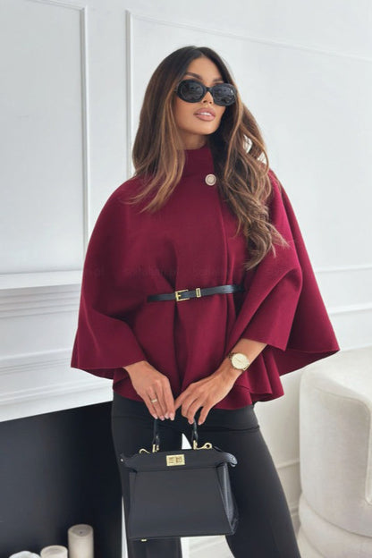 Tailored Wool Blend Belted Cape Coat