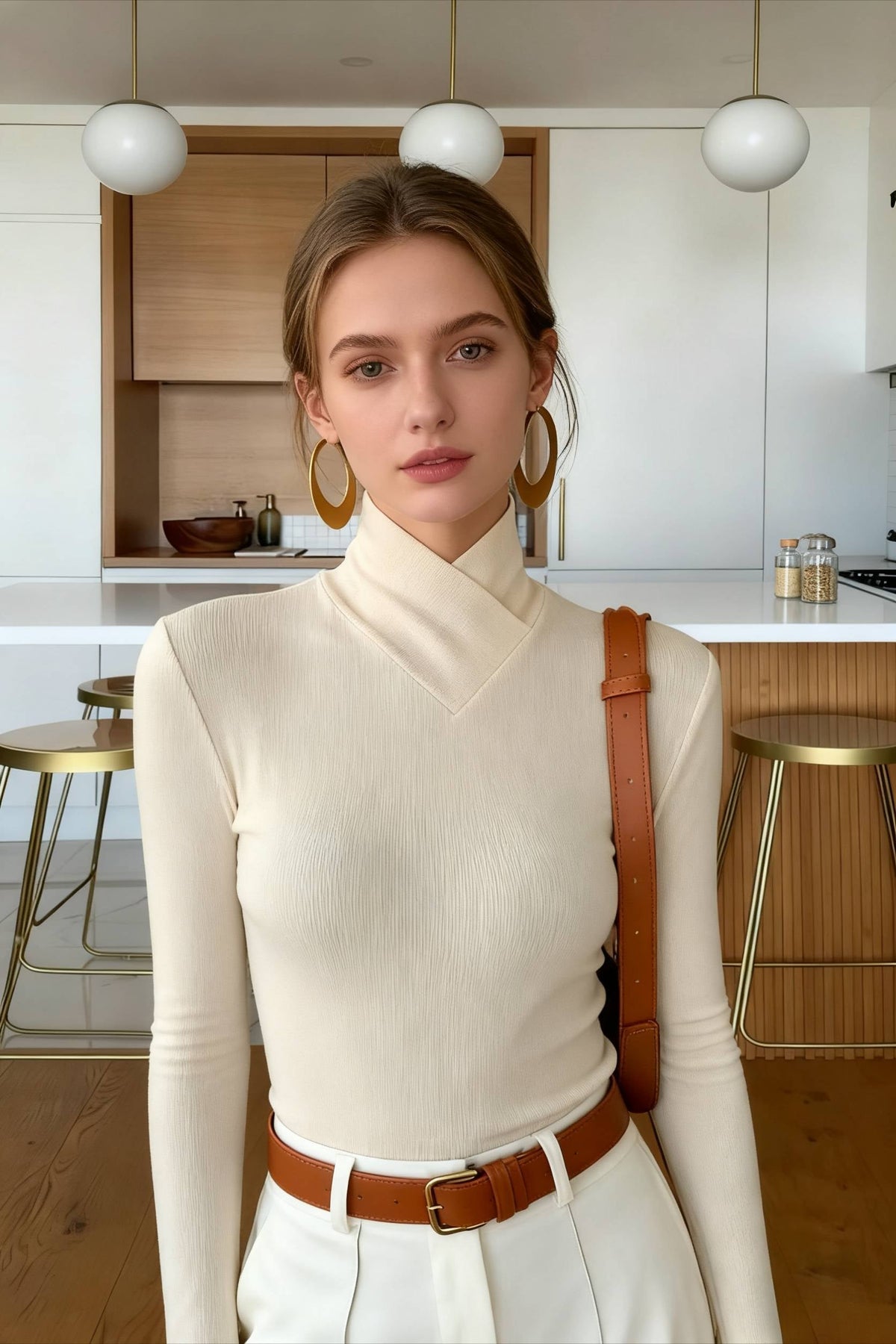 Stand-up Collar Long-sleeved Stretch T-shirt