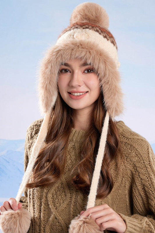 Faux Fur Fair Isle Knit Ear Flap Hat