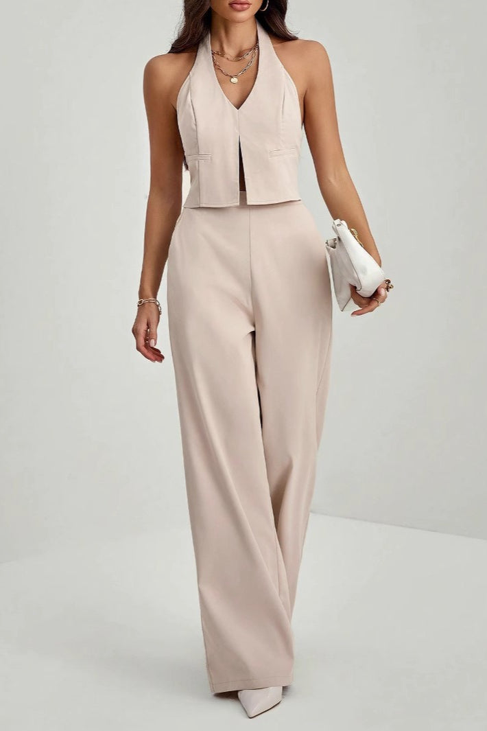 Lace Up Open Back Two Piece Vest Pants Set