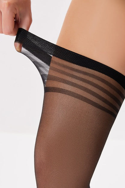 Sheer Striped Black Thigh-High Stockings