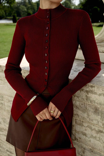 Fitted Button Up Knit Sweater