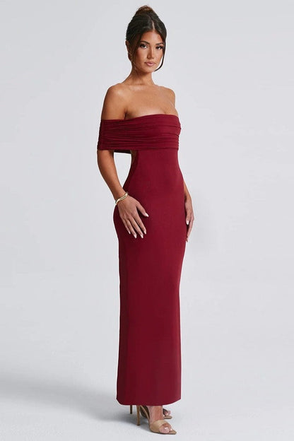 Off Shoulder Backless Bodycon Ruched Solid Formal Dress