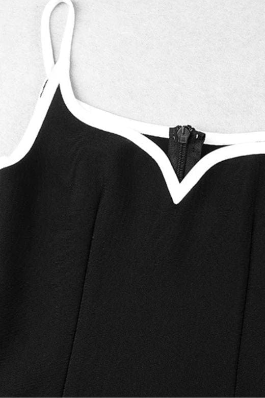 Classic Black Sweetheart Spaghetti Strap Side Stripe Bandage Bodycon Maxi Dress