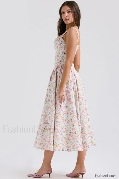 Dorothy White Stylish Rosebud Print Sundress