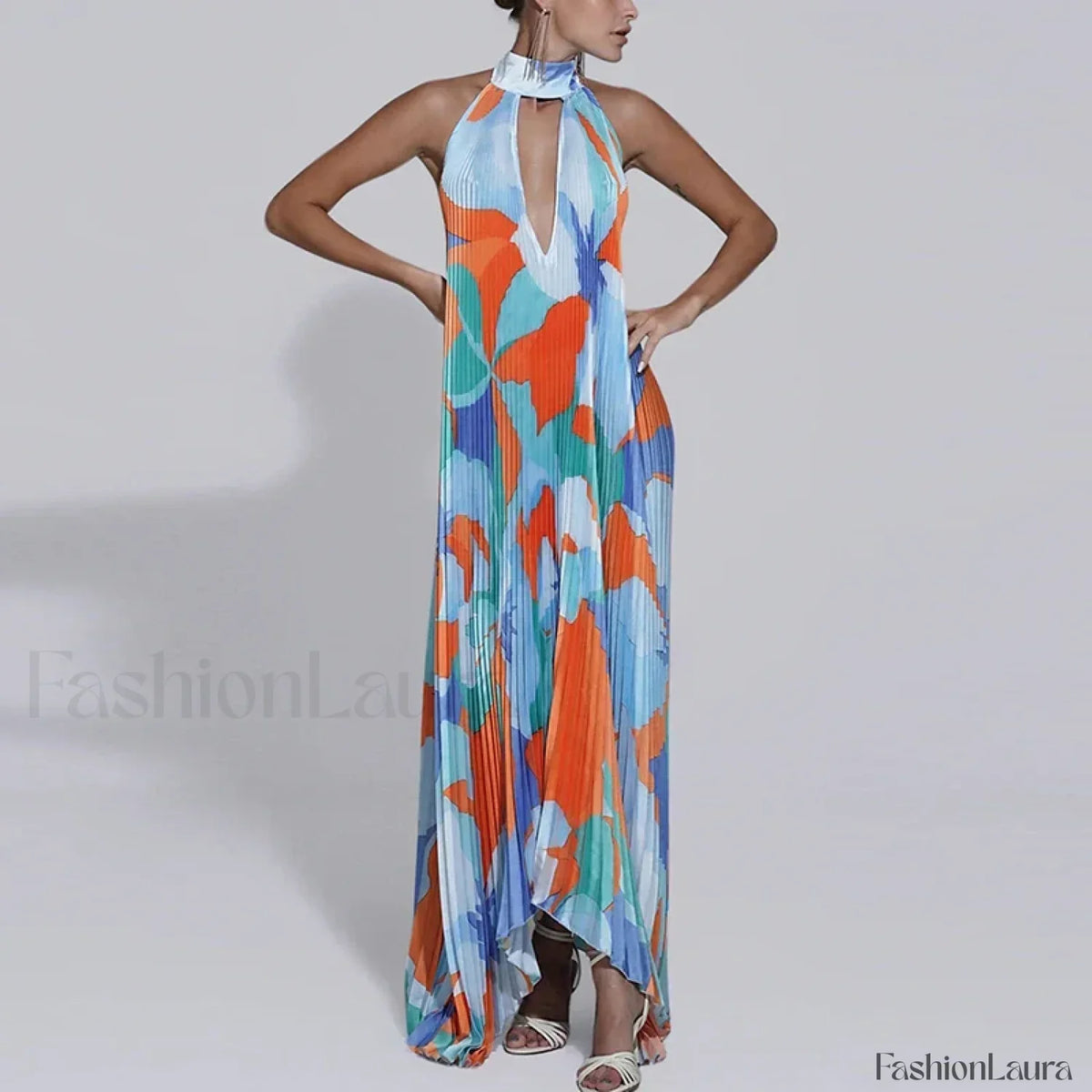 Draped Ethnic Hem Printed Maxi Dress
