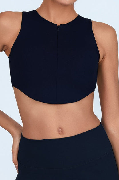 Sports Style Zip Front Crop Top