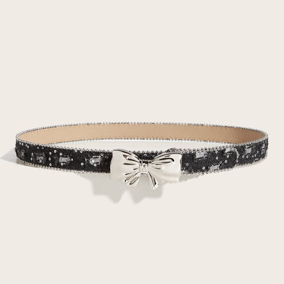 Denim Butterfly Buckle Beaded Statement Belt