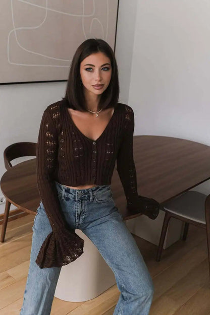 Hollow Out Knit Cropped Cardigan
