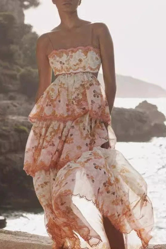Tiered Fringe Crop Embroidered Tank Boho Dress