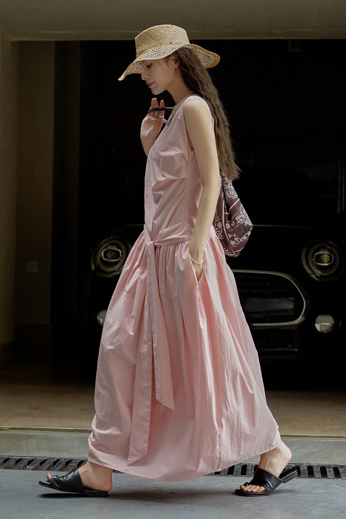 Pleated Tie Strap Lightweight Boho Dress