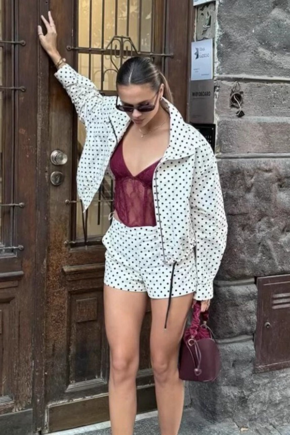 Stand Collar Dot Print Jacket