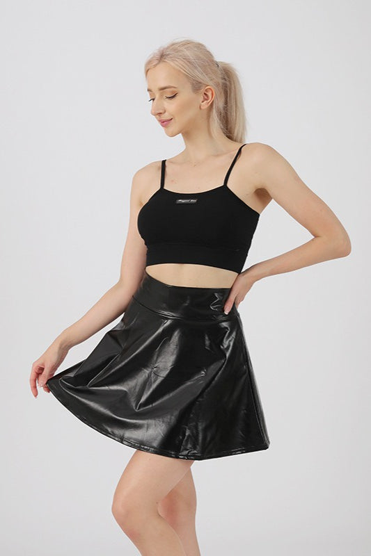 High Waist Solid Color Glossy Performance Skirt