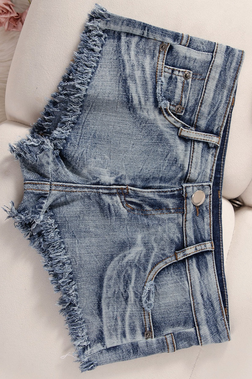 Low Rise Distressed Bodycon Denim Micro Shorts