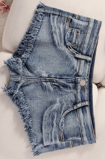 Low Rise Distressed Bodycon Denim Micro Shorts