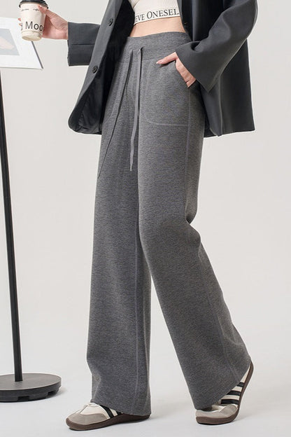 Fleece Lined Thermal Draping Lounge Straight Leg Knit Pants