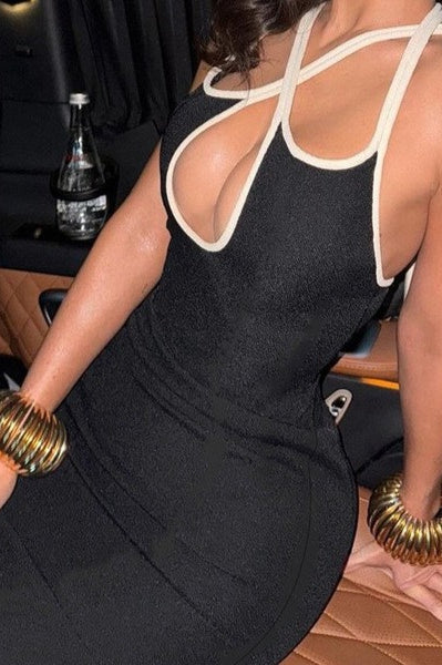 Colorblock Halter Tie Bodycon Dress