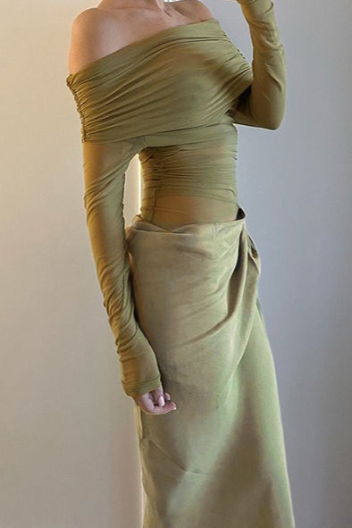 Off Shoulder Sheer Tulle Mesh Slim Fit Elegant Prom Dress