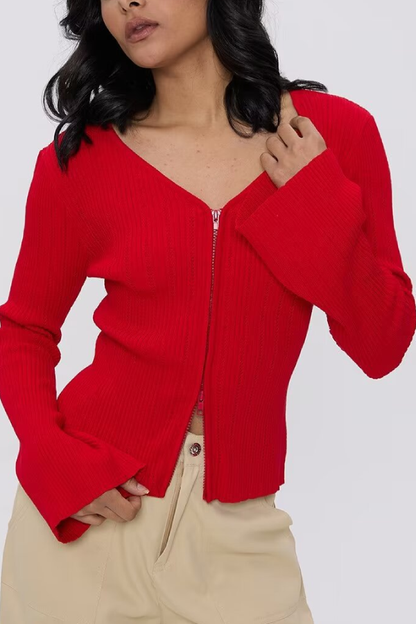V-neck Knitted Cardigan Slim Sweater