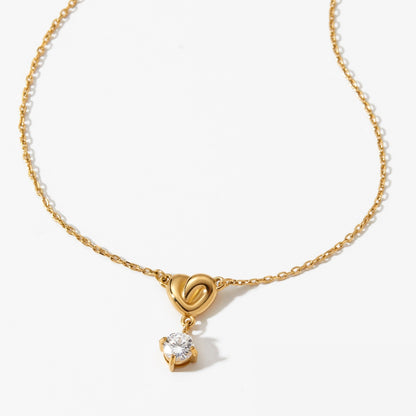 Heart Shape Zirconia Pendant Stainless Steel Necklace