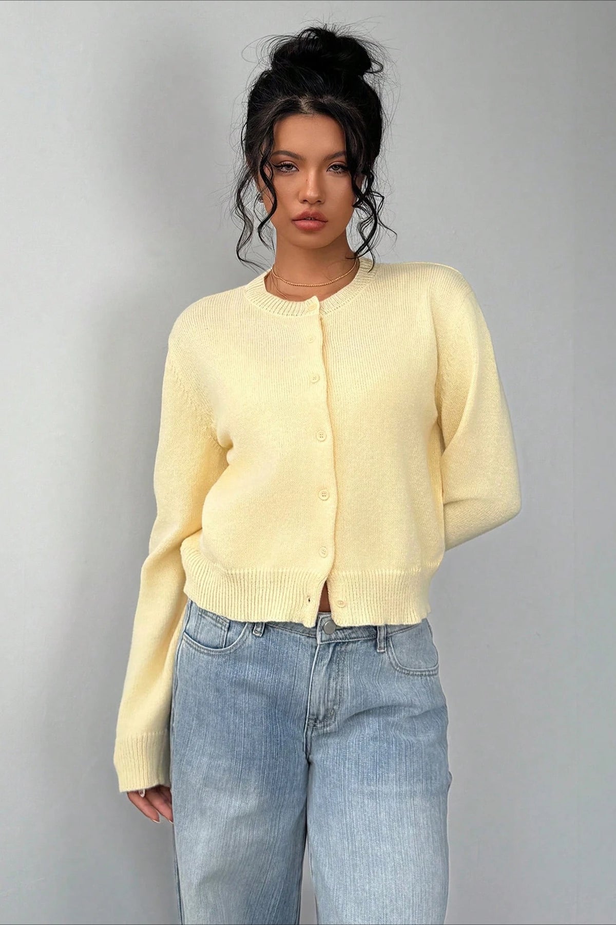 Plain Knit Long Sleeve Cardigan
