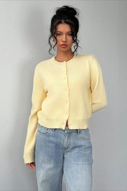 Plain Knit Long Sleeve Cardigan