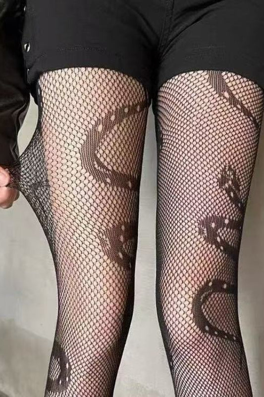 Sheer Snake Pattern Cutout Tights