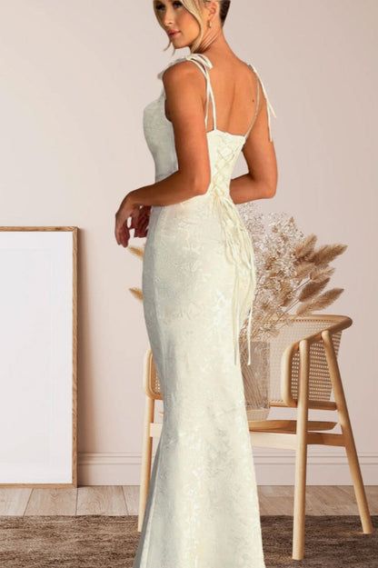 Solid Sash Backless Mermaid Formal Dress